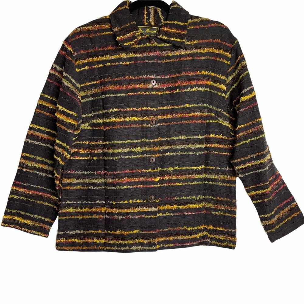 Mirasol Button Up Shirt Jacket Black w/Multicolor